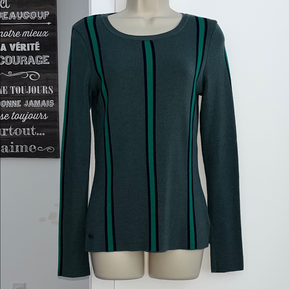 Lacoste Whool Coton Green Striped Women pull